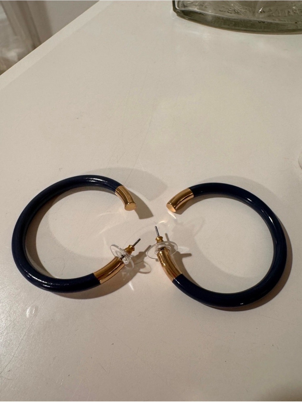 5/10$ Marlyn Schiff Navy Hoop Earrings with Gold Accents